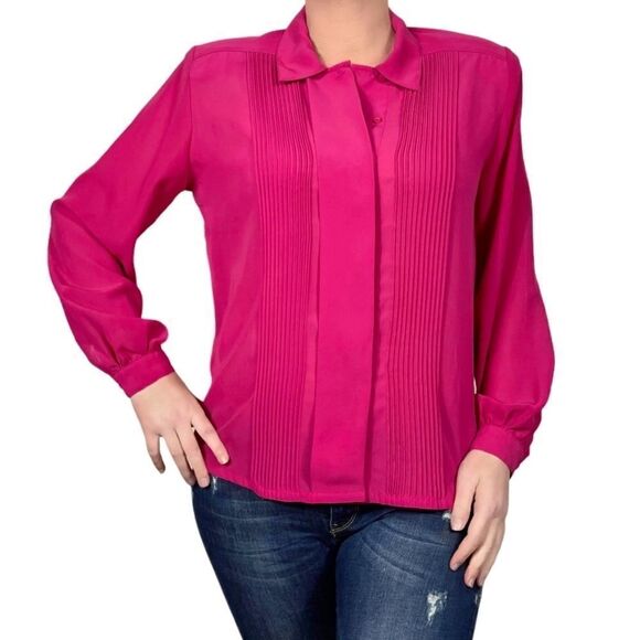 Christie & Jill Pink Pleated Long-Sleeve Blouse - Picture 1 of 9